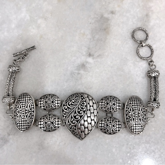 Sterling Silver Engraved Toggle Clasp Bracelet - Picture 2 of 13